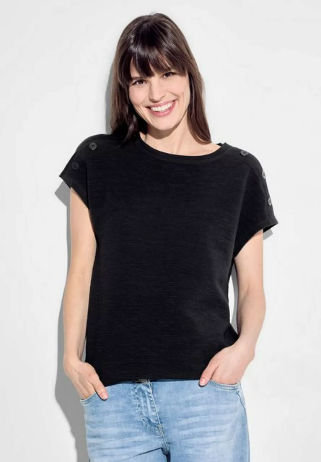 Cecil T-Shirt mit elegantem Knopfdetail an der Schulter günstig online kaufen