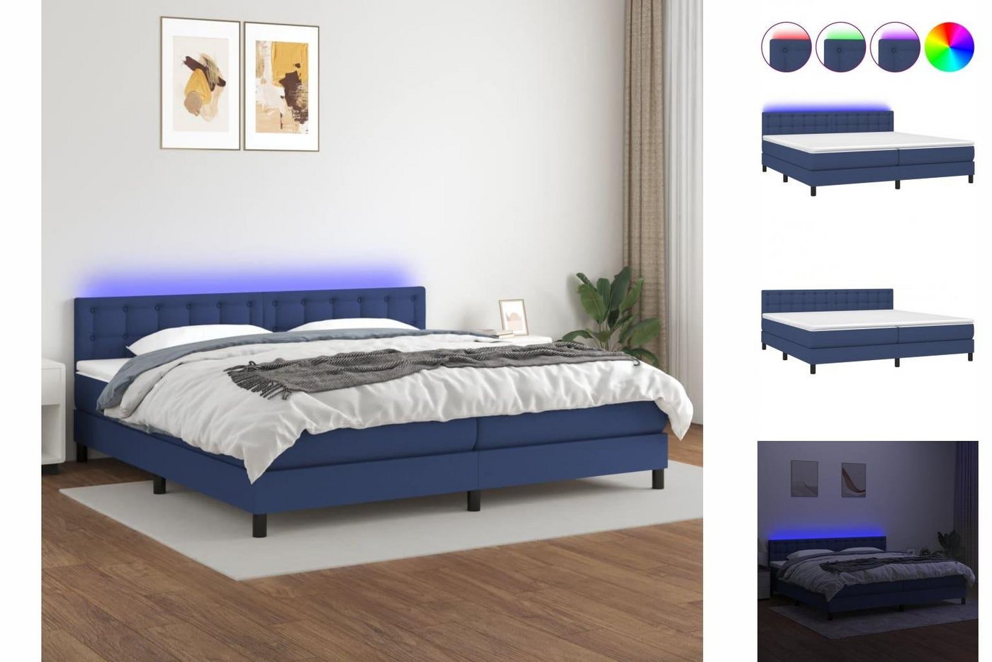 vidaXL Bettgestell Boxspringbett mit Matratze LED Blau 200x200 cm Stoff Bet günstig online kaufen