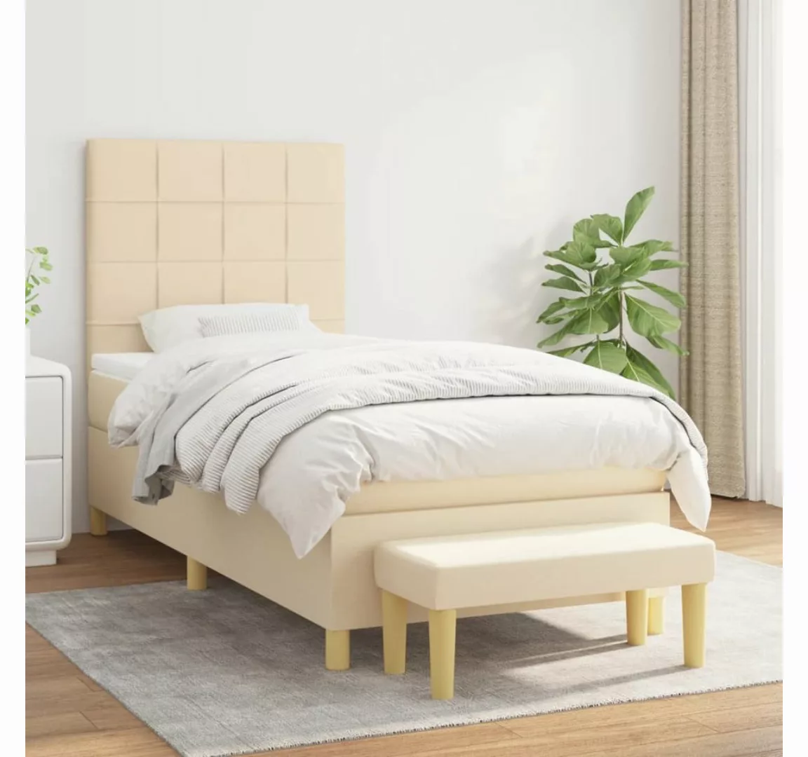 vidaXL Boxspringbett Boxspringbett mit Matratze Creme 80x200 cm Stoff Bett günstig online kaufen