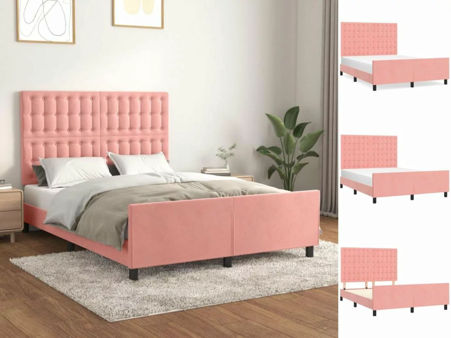 vidaXL Bettgestell Bettrahmen mit Kopfteil Rosa 140x190 cm Samt Bett Bettge günstig online kaufen