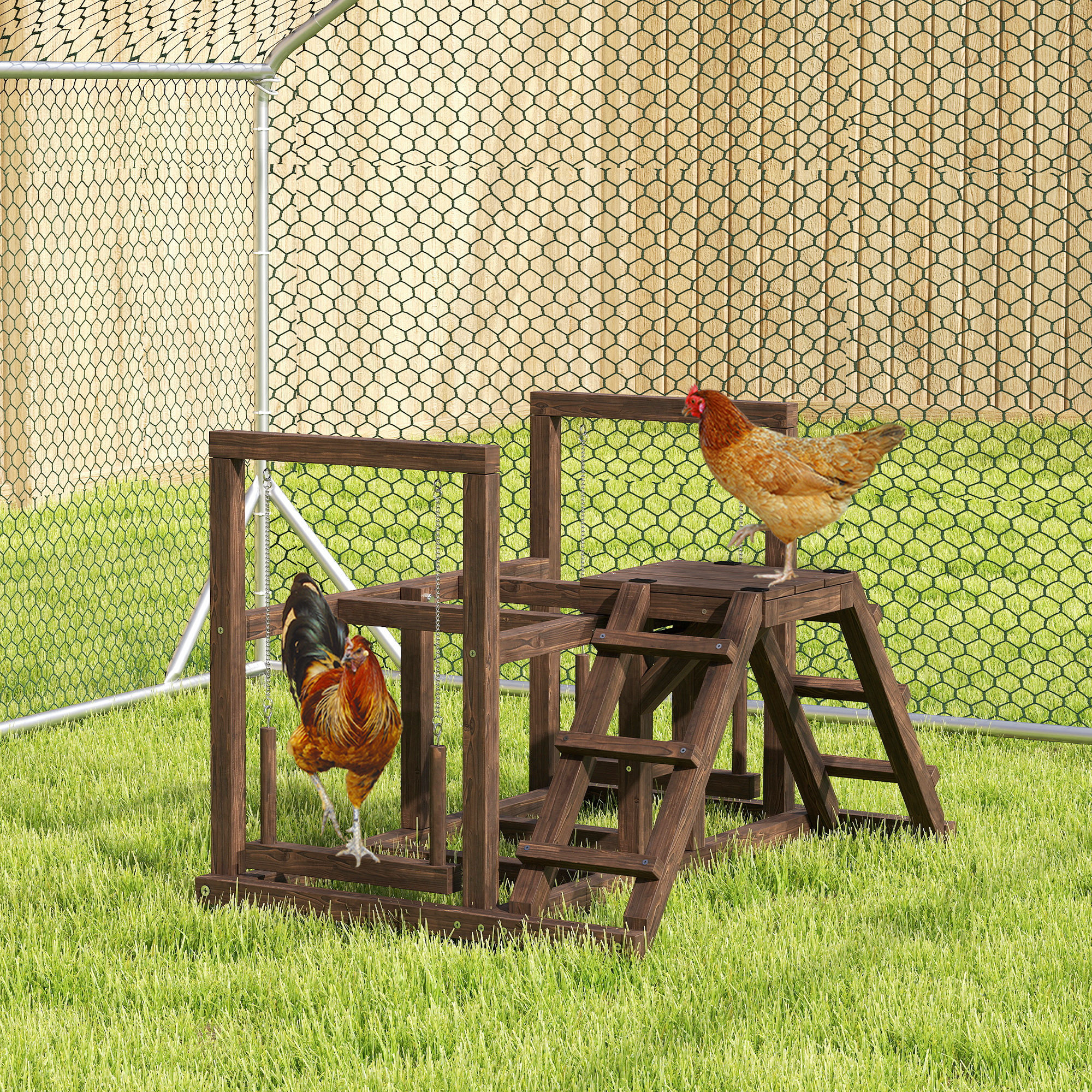 PawHut Hühner-Spielgerüst aus Holz, Spielplatz für Hühner mit Hühnerstangen günstig online kaufen