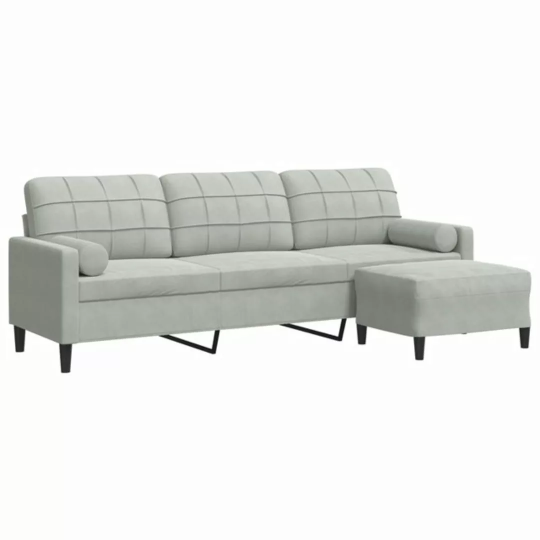 vidaXL Sofa 3-Sitzer-Sofa mit Hocker Samt, 210 cm, Hellgrau günstig online kaufen