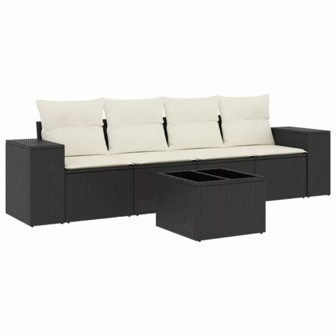 vidaXL Sofaelement 5-tlg. Garten-Sofagarnitur mit Kissen Schwarz Poly Ratta günstig online kaufen