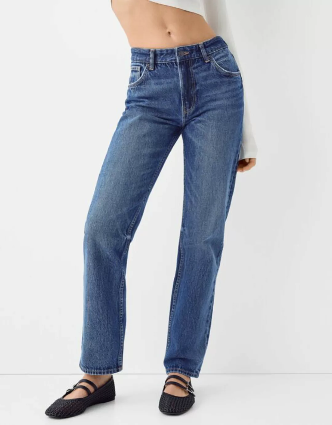 Bershka Straight Fit Jeans Damen 38 Blau günstig online kaufen