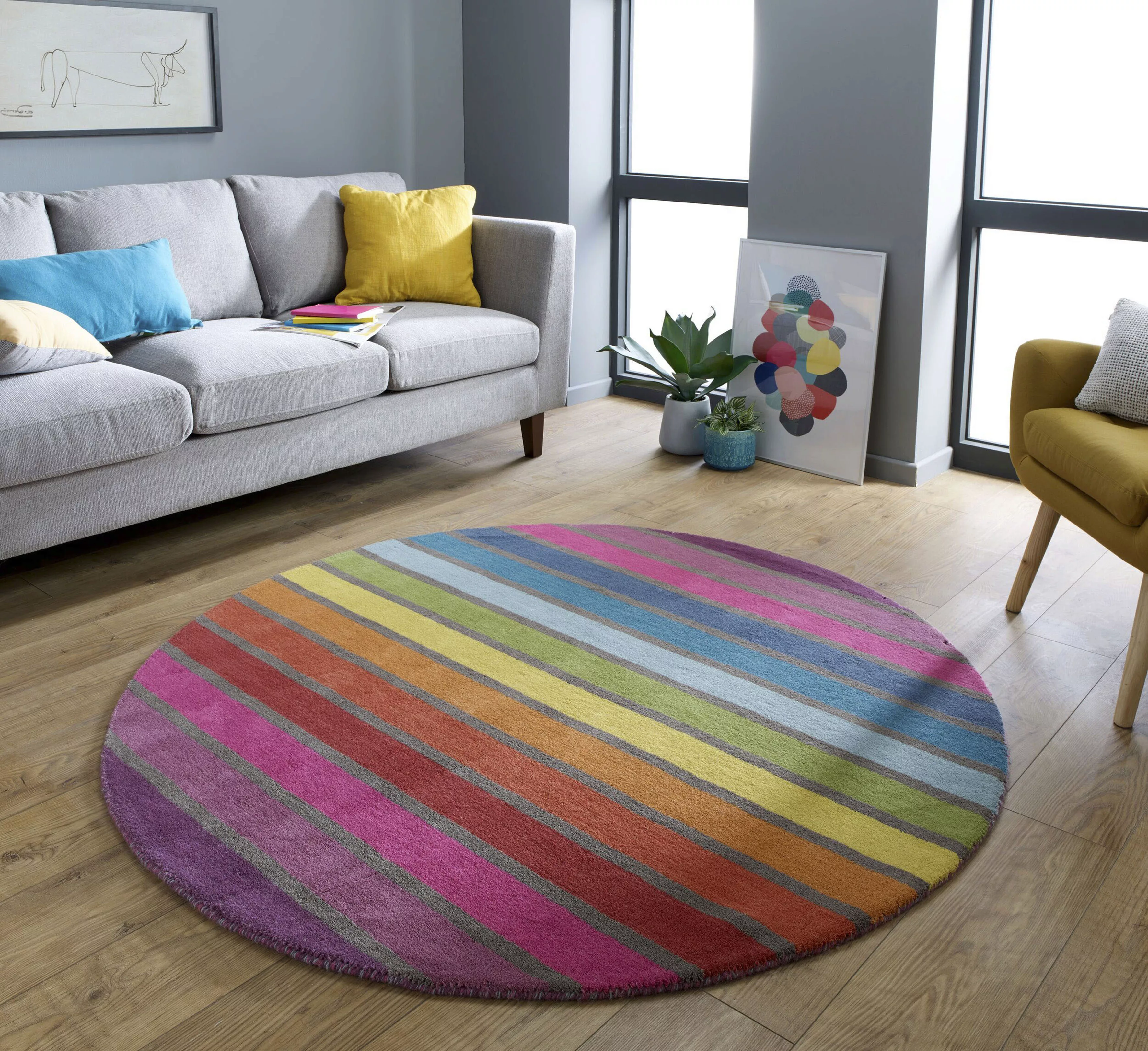 FLAIR RUGS Wollteppich »Candy«, rund, aus 100% Wolle, Design mit Streifen, günstig online kaufen