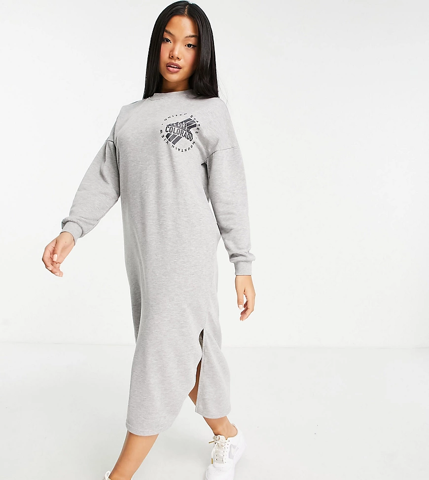 Noisy May Petite – Midi-Sweatkleid in Grau günstig online kaufen