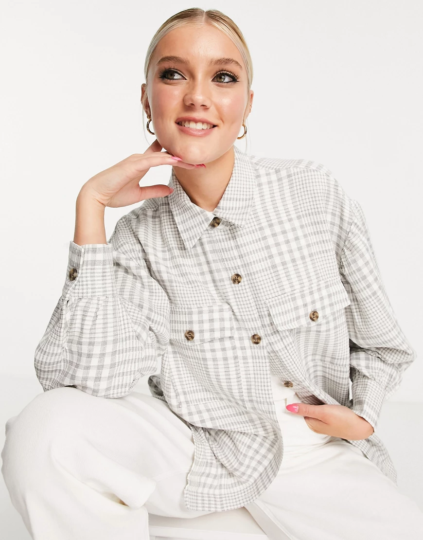 Hollister – Grau kariertes Hemd mit Puffärmeln günstig online kaufen