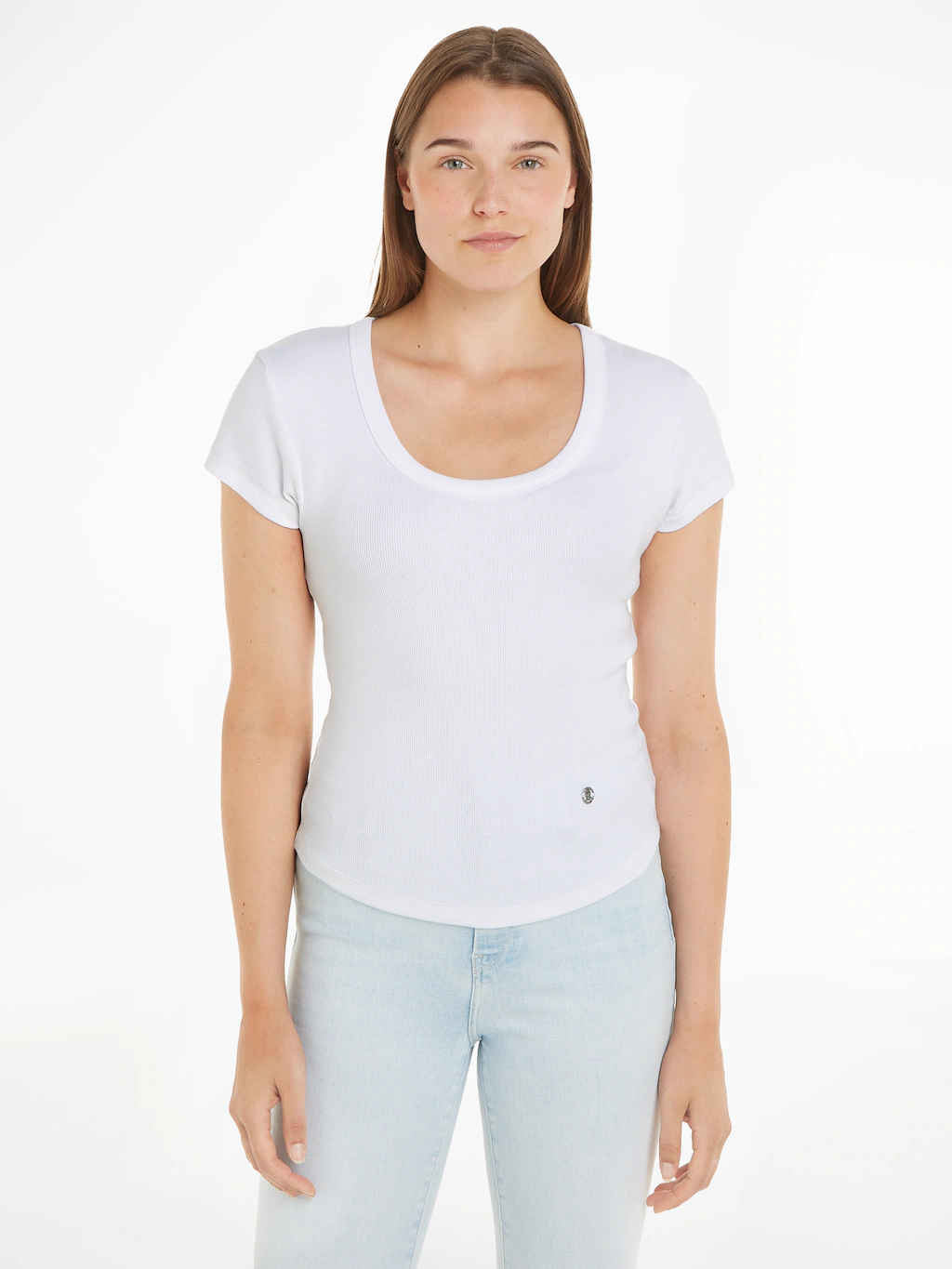 Tommy Hilfiger T-Shirt "SLIM RIB SCOOP NK CAP SLV", mit Metalllabel günstig online kaufen