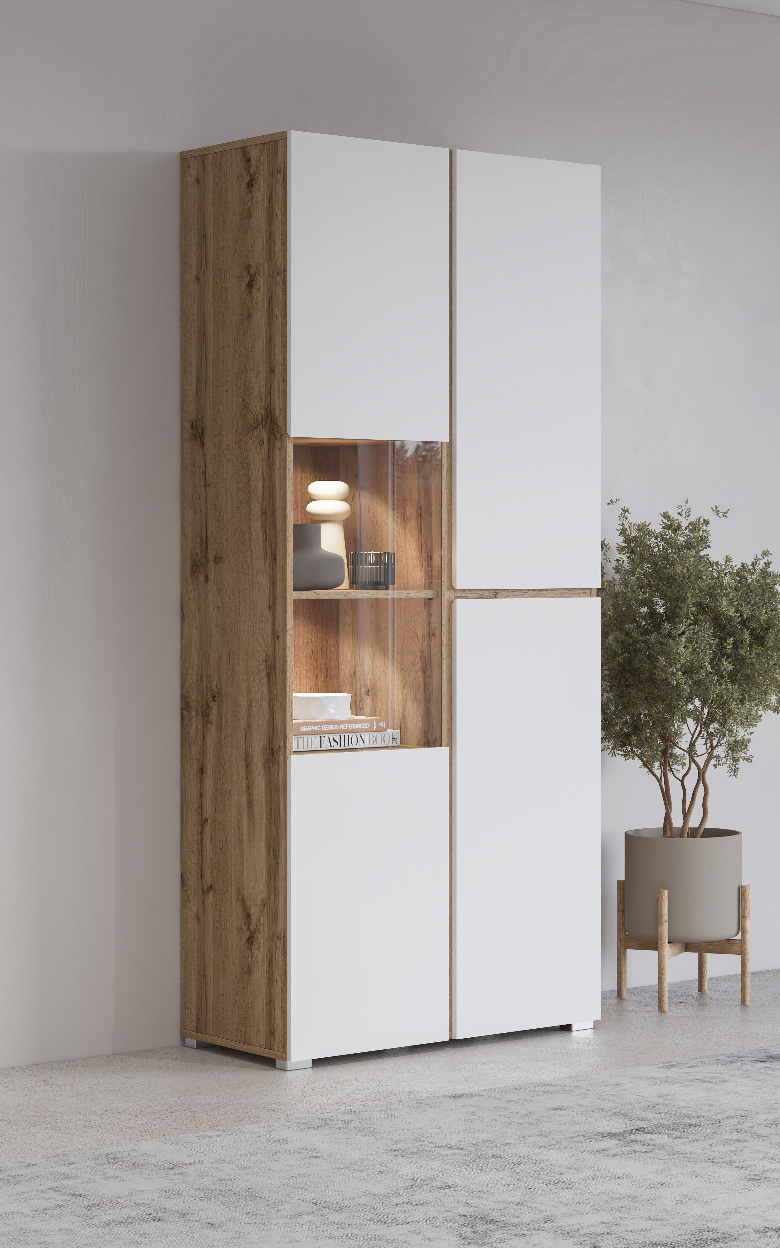 INOSIGN Vitrine "Cross, Höhe 183,5 cm, moderne grifflose Standvitrine mit 3 günstig online kaufen