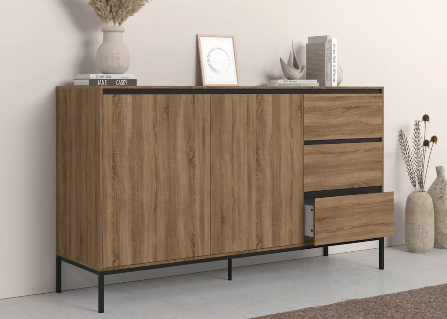 INOSIGN Sideboard "Bari", mit 2 Türen und 3 Schubkästen, Breite 140 cm günstig online kaufen