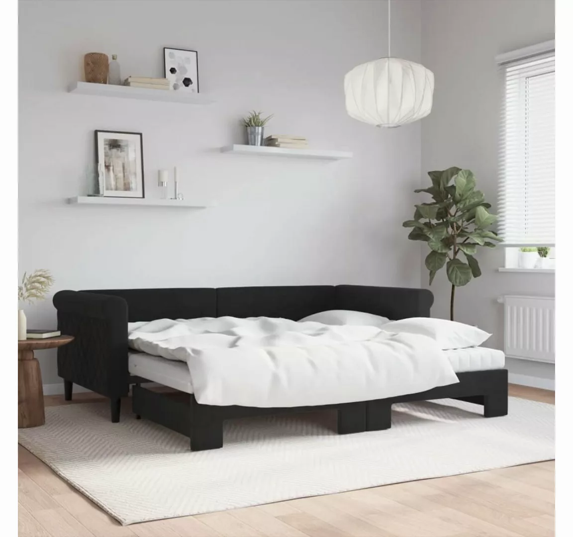 vidaXL Gästebett Gästebett Tagesbett Ausziehbar mit Matratzen Schwarz 90x19 günstig online kaufen