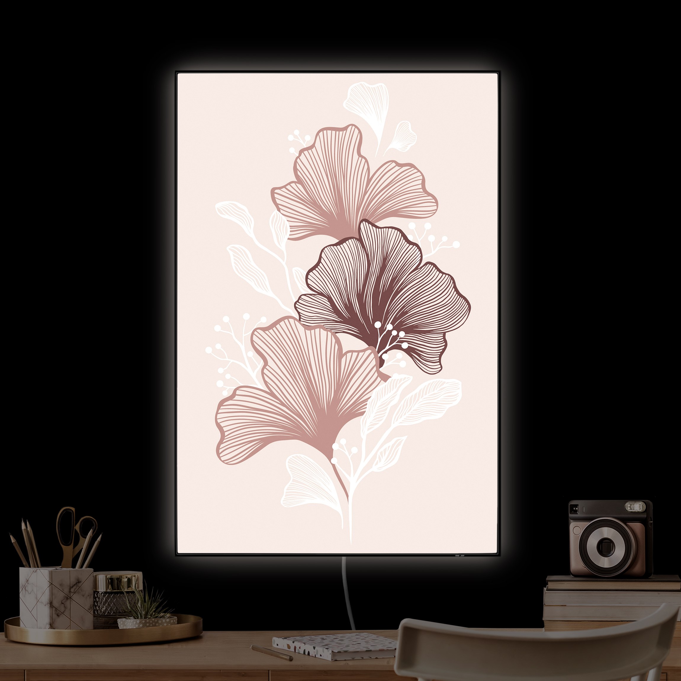 LED-Wechselbild Illustration Ginkoblätter Rosa günstig online kaufen