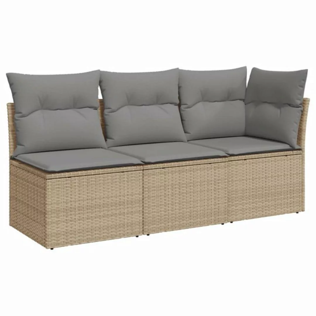 vidaXL Sofa, Gartensofa mit Kissen 3-Sitzer Beige Poly Rattan günstig online kaufen