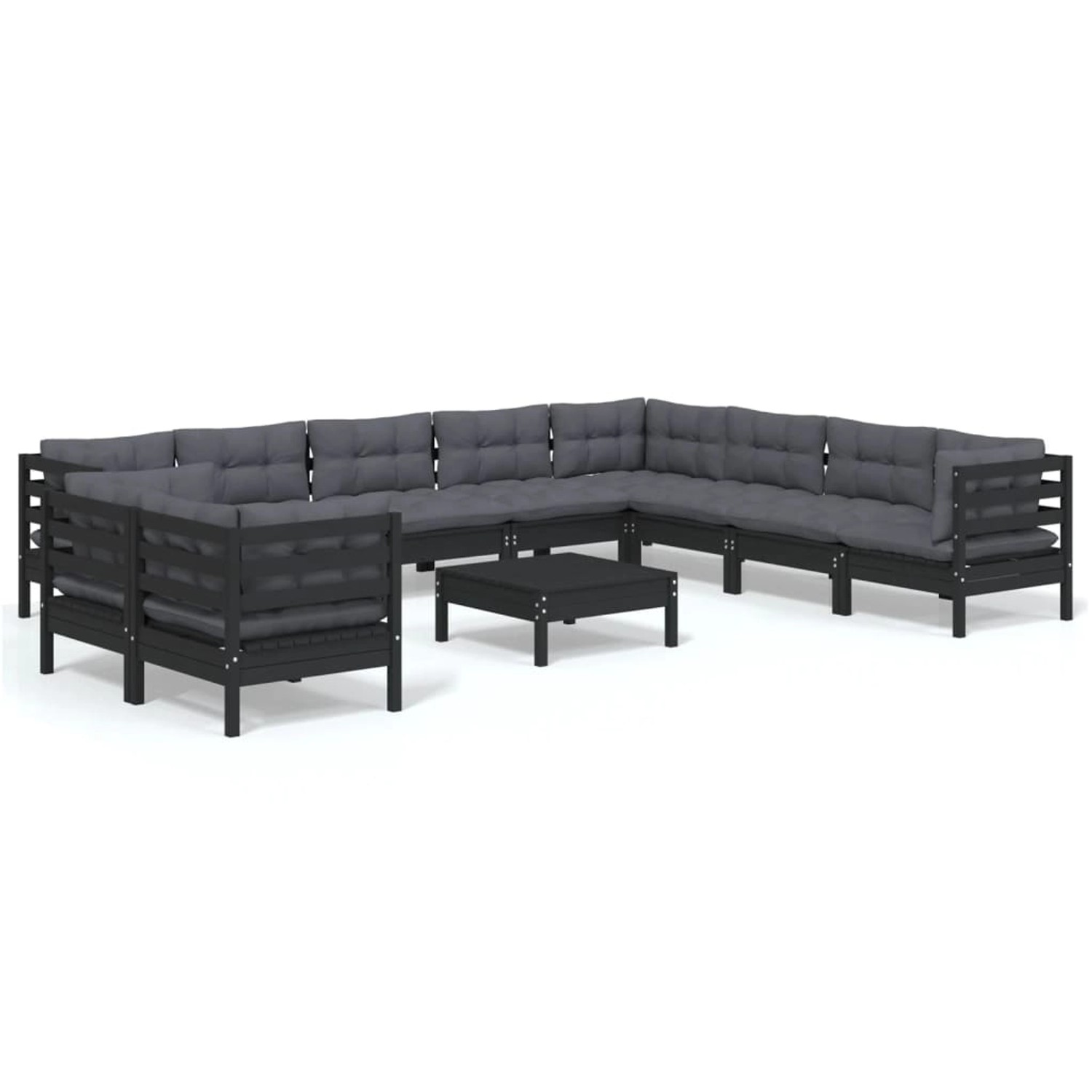 11-tlg. Garten-lounge-set Mit Kissen Schwarz Massivholz Kiefer günstig online kaufen