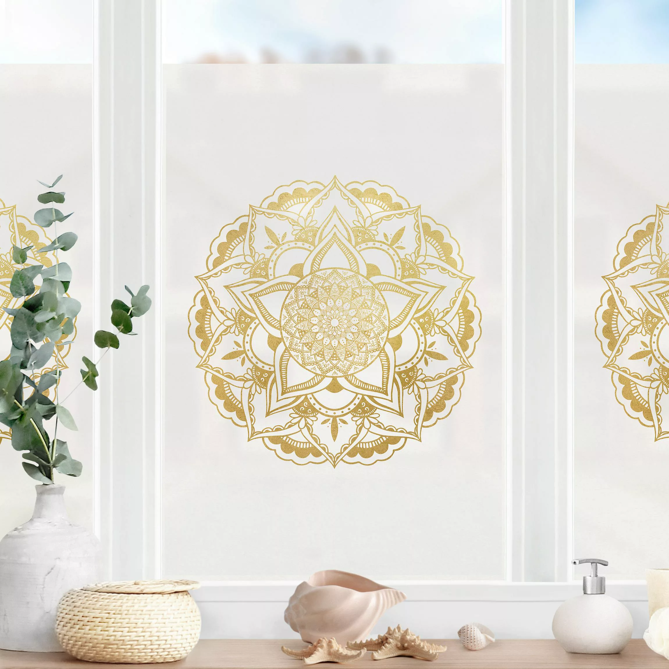 Fensterfolie Mandala Illustration Ornament weiß gold günstig online kaufen