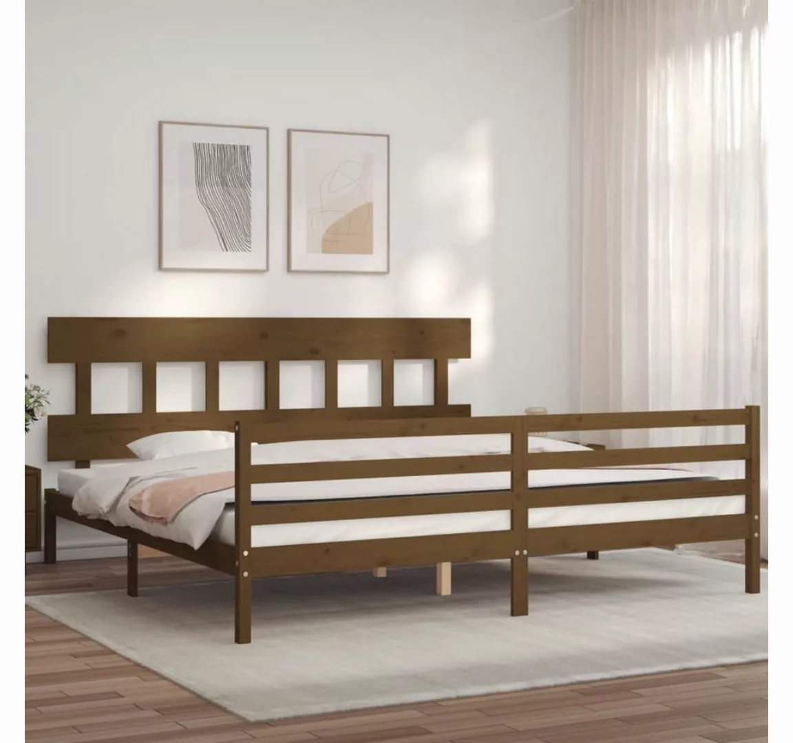 vidaXL Bett Massivholzbett mit Kopfteil Honigbraun 200x200 cm günstig online kaufen