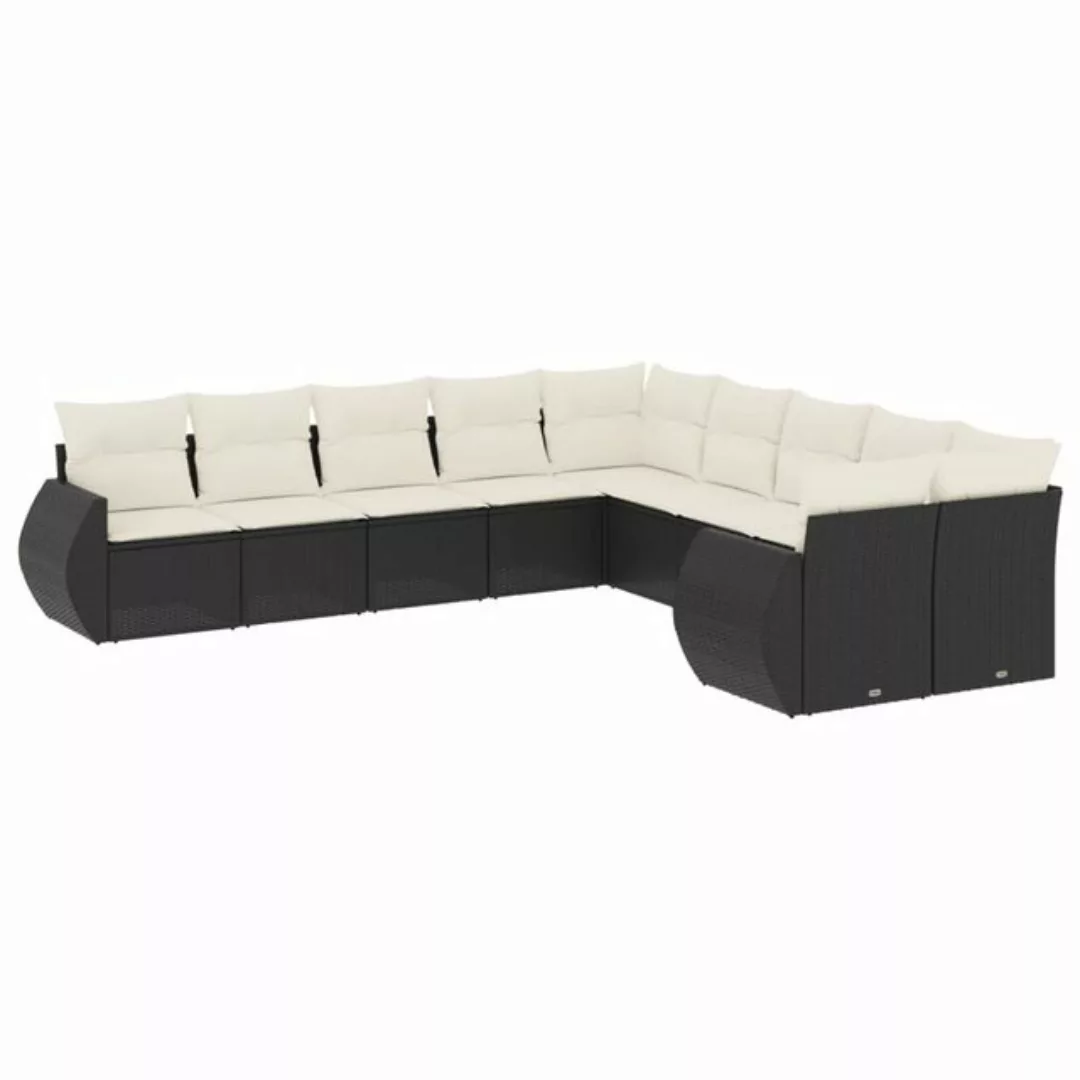 vidaXL Sofaelement 10-tlg. Garten-Sofagarnitur mit Kissen Schwarz Poly Ratt günstig online kaufen