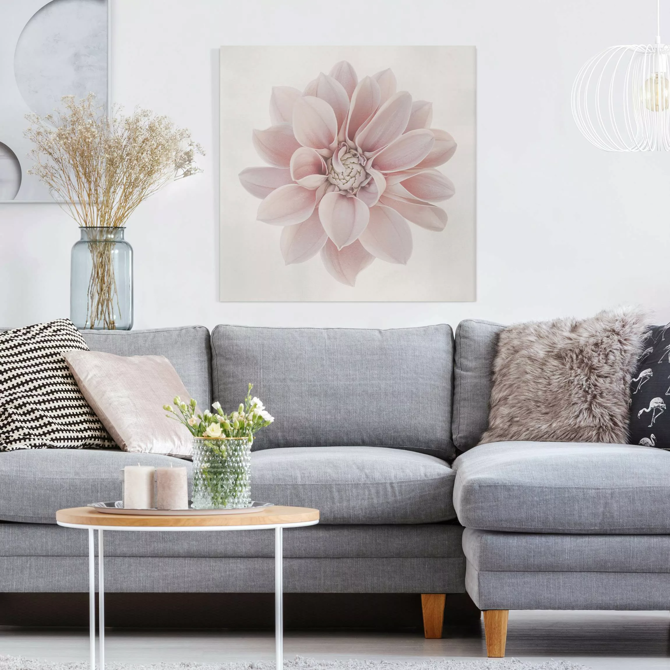 Leinwandbild Dahlie Blume Pastell Weiß Rosa günstig online kaufen