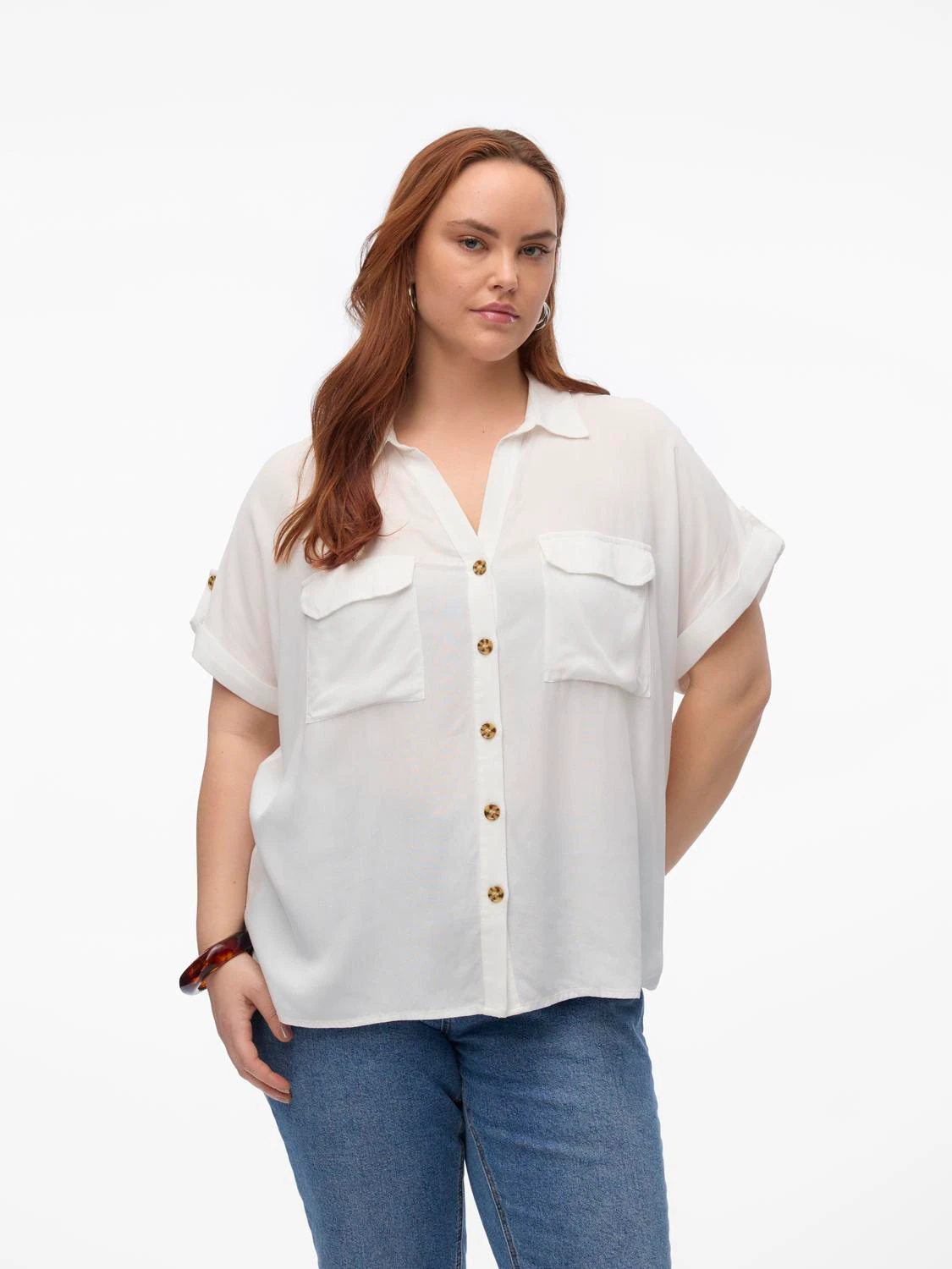 Vero Moda Curve Kurzarmbluse VMCBUMPY S/S SHIRT WVN GA CUR NOOS günstig online kaufen