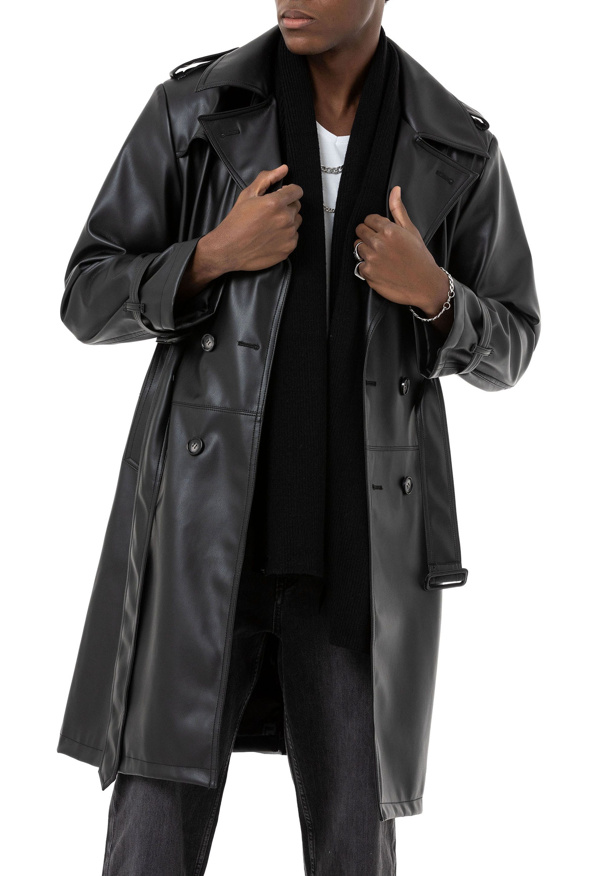 RedBridge Lederimitatjacke Herren Kunst-Leder Trenchcoat Peacoat günstig online kaufen