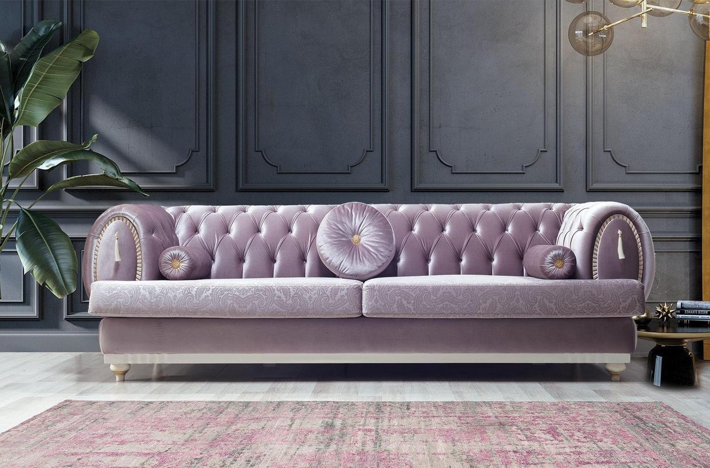 Xlmoebel 3-Sitzer Designersofa in Violett mit drei Sitzen und Chesterfield- günstig online kaufen