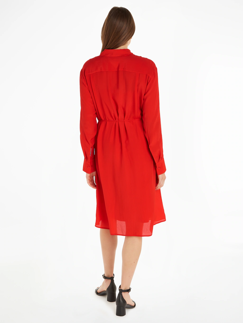 Tommy Hilfiger Blusenkleid FLUID VISCOSE CREPE KNEE DRESS mit Logopatch günstig online kaufen