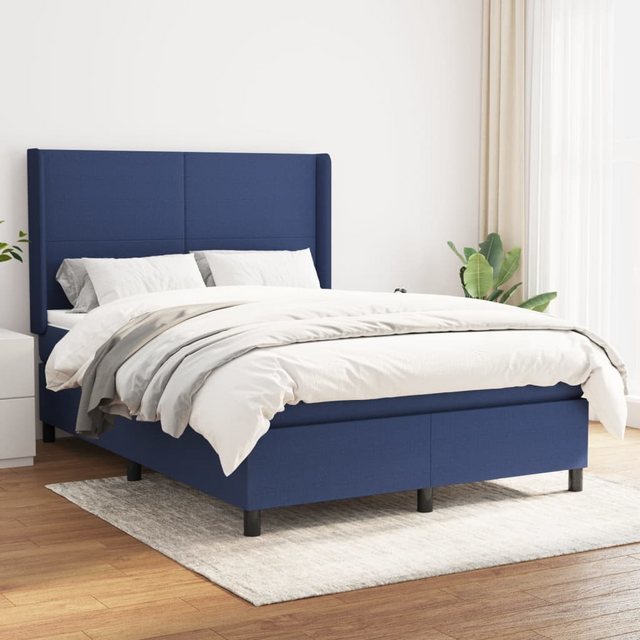 vidaXL Bettgestell Boxspringbett mit Matratze Blau 140x190 cm Stoff Bett Be günstig online kaufen