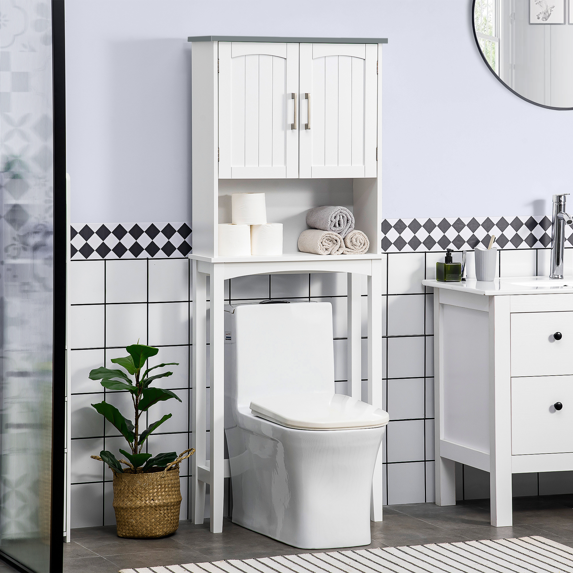 kleankin WC-Regal über Toilette Badezimmerregal mit doppelter Tür, verstell günstig online kaufen