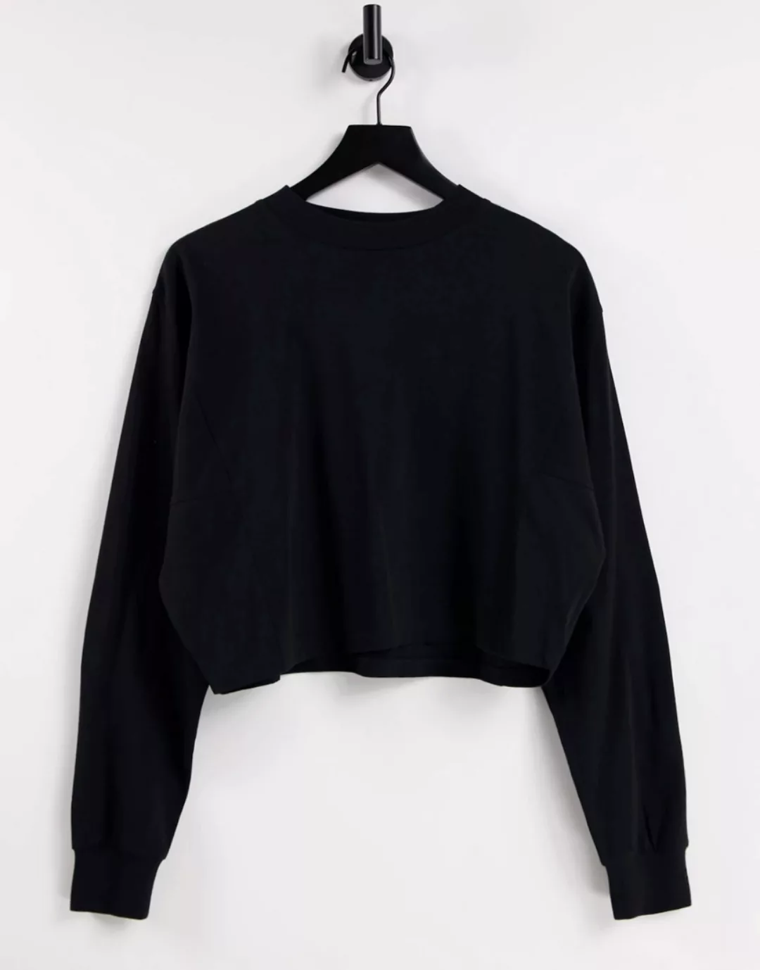 ASOS DESIGN – Langärmliges, kastiges Shirt in Schwarz mit Ziernaht günstig online kaufen