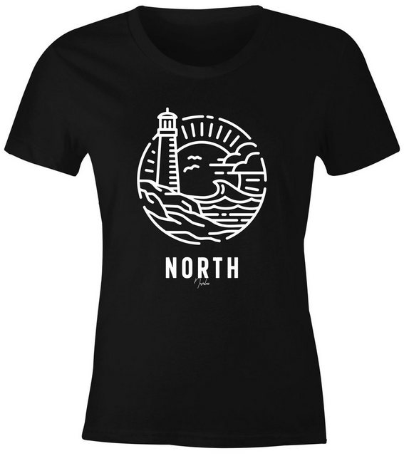 Neverless Print-Shirt Damen T-Shirt Logo Outline Art maritim Leuchtturm Wel günstig online kaufen