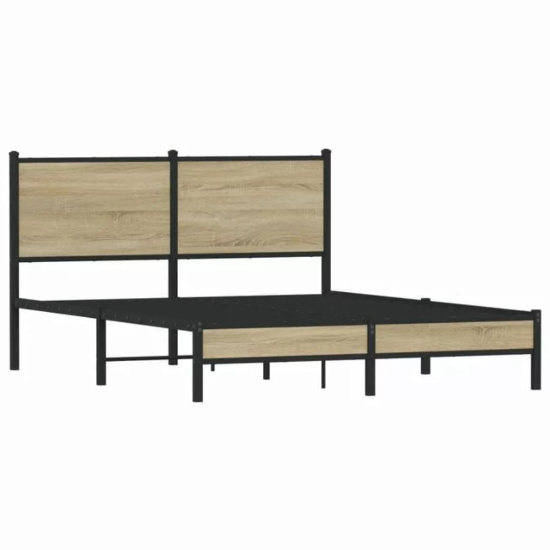 vidaXL Bett Bettgestell mit Kopfteil Metall Sonoma-Eiche 137x190 cm günstig online kaufen