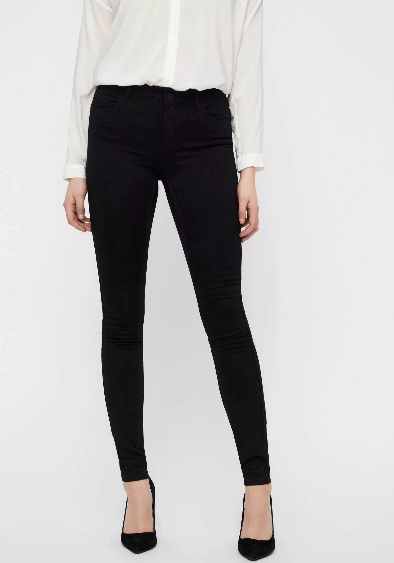 Vero Moda Damen Jeans VMSEVEN NW S SHAPE UP JEANS VI506 - Skinny Fit - Schw günstig online kaufen