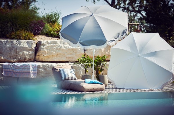 Sonnenschirm RETRO hellgrau mit Fransen günstig online kaufen
