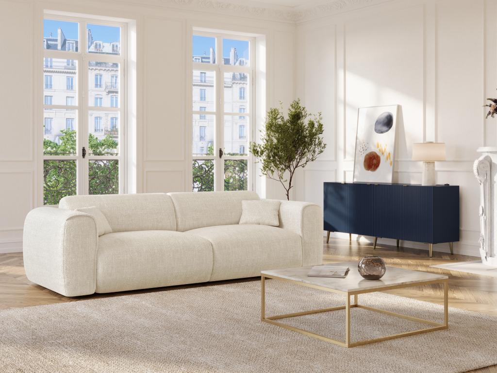 Sofa 4-Sitzer mit Matratze - Strukturstoff - Beige - POGNIA günstig online kaufen