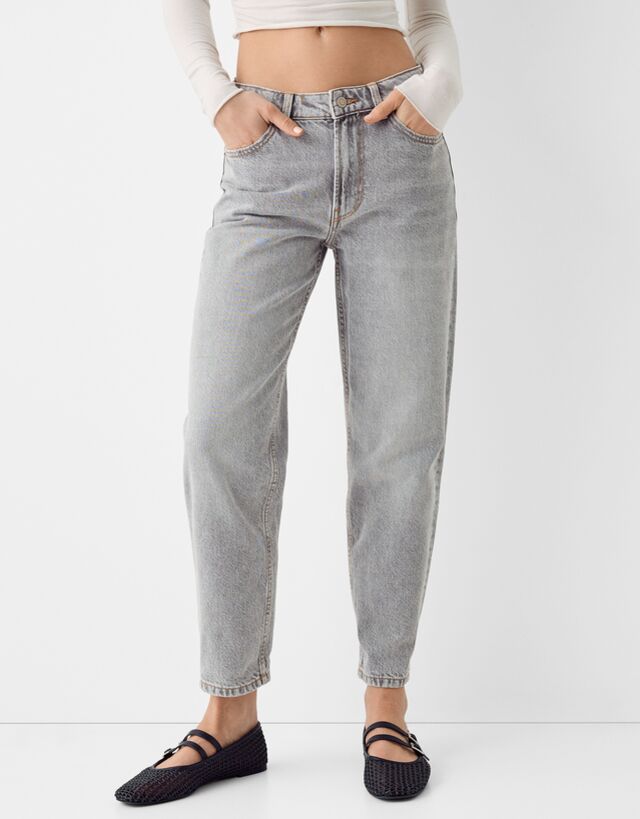 Bershka Mom-Jeans Damen 34 Grau günstig online kaufen