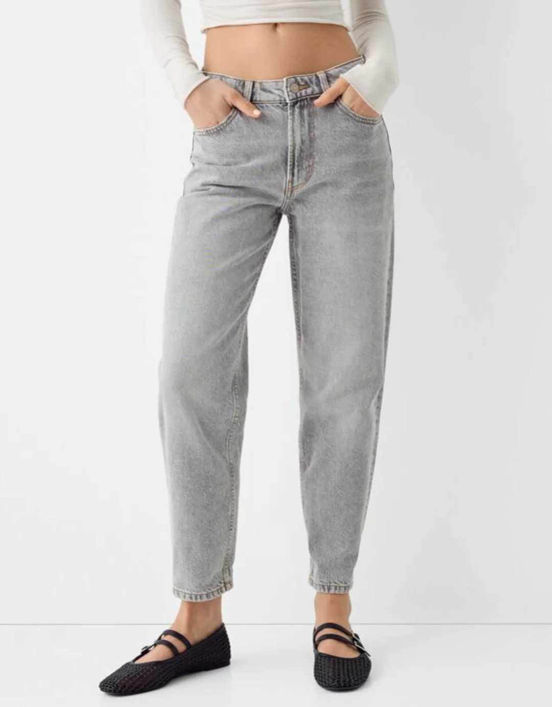 Bershka Mom-Jeans Damen 38 Grau günstig online kaufen