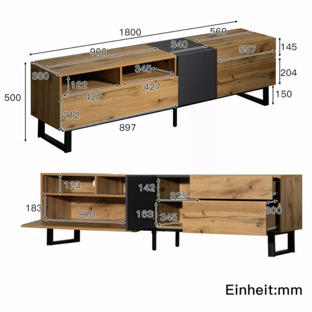 IDEASY TV-Schrank TV-Schrank in Holzmaserung mit zwei Ablagefächern, einer günstig online kaufen