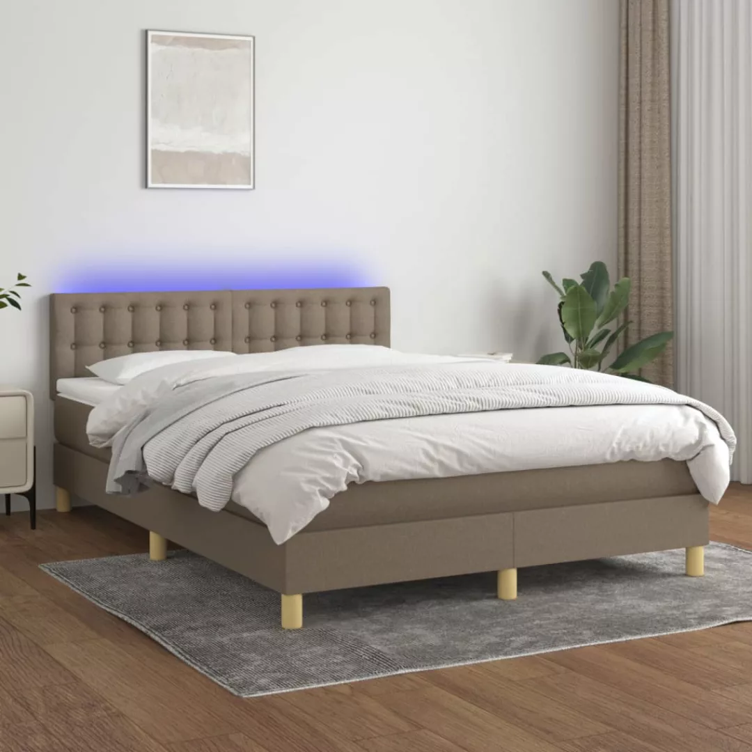 vidaXL Bettgestell Boxspringbett mit Matratze LED Taupe 140x200 cm Stoff Be günstig online kaufen