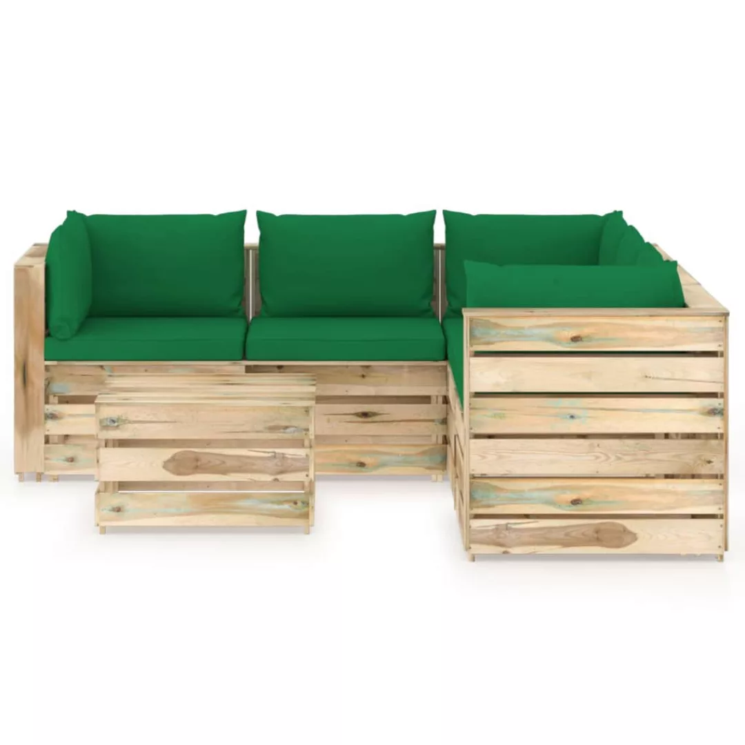 6-tlg. Garten-lounge-set Mit Kissen Grün Imprägniertes Holz günstig online kaufen