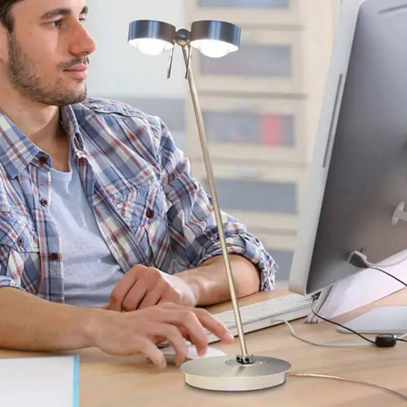 LED-Tischleuchte Puk Table Twin nickel matt günstig online kaufen