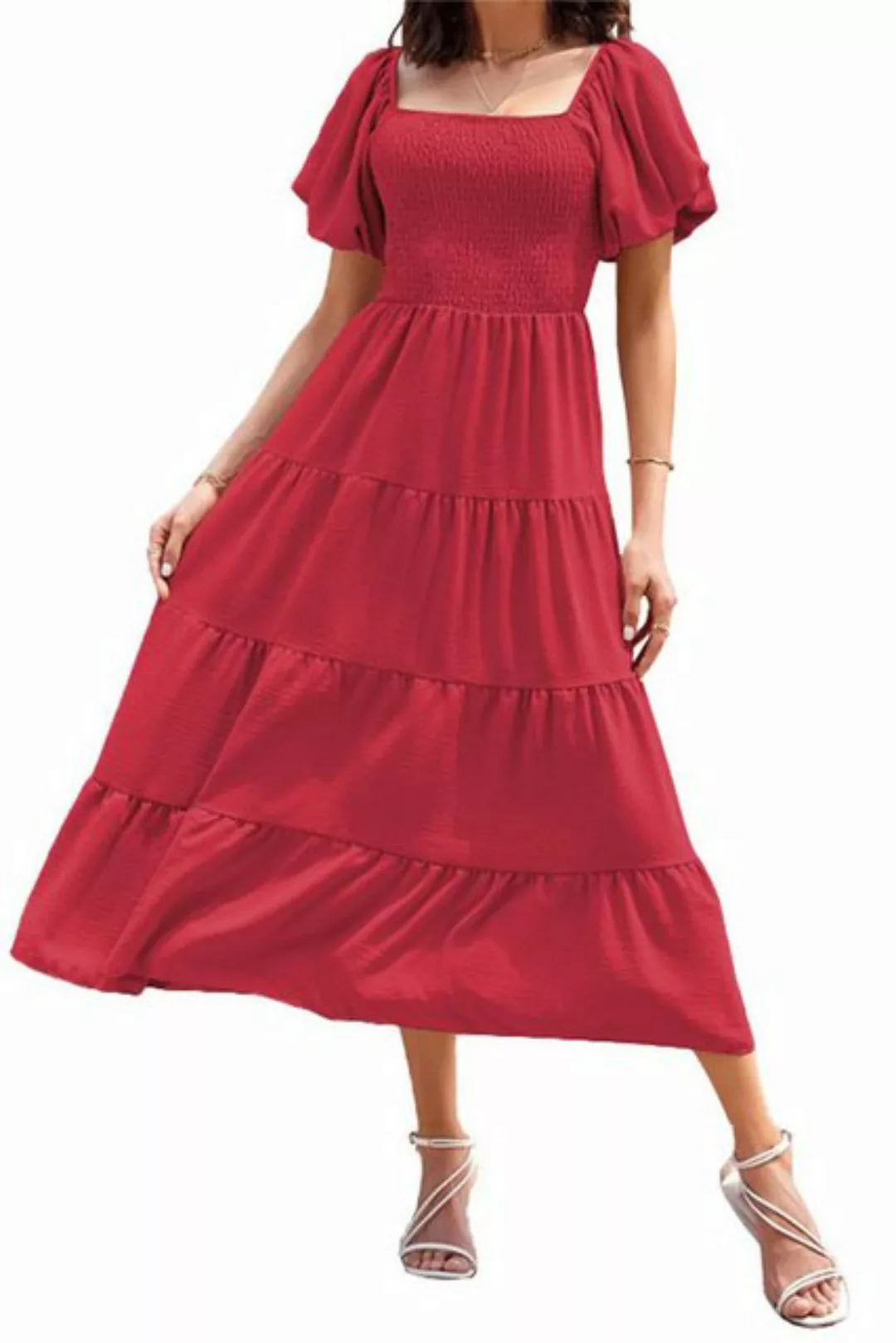 Orient Phoenix Sommerkleid Damen Puffärmeln elegante Sommerkleid kurzärmeli günstig online kaufen