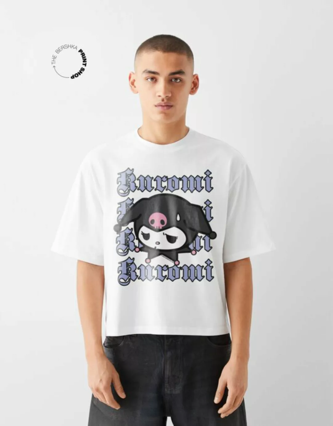 Bershka Cropped-T-Shirt Kuromi Im Boxy-Fit Mit Kurzen Ärmeln Damen Xs Weiss günstig online kaufen