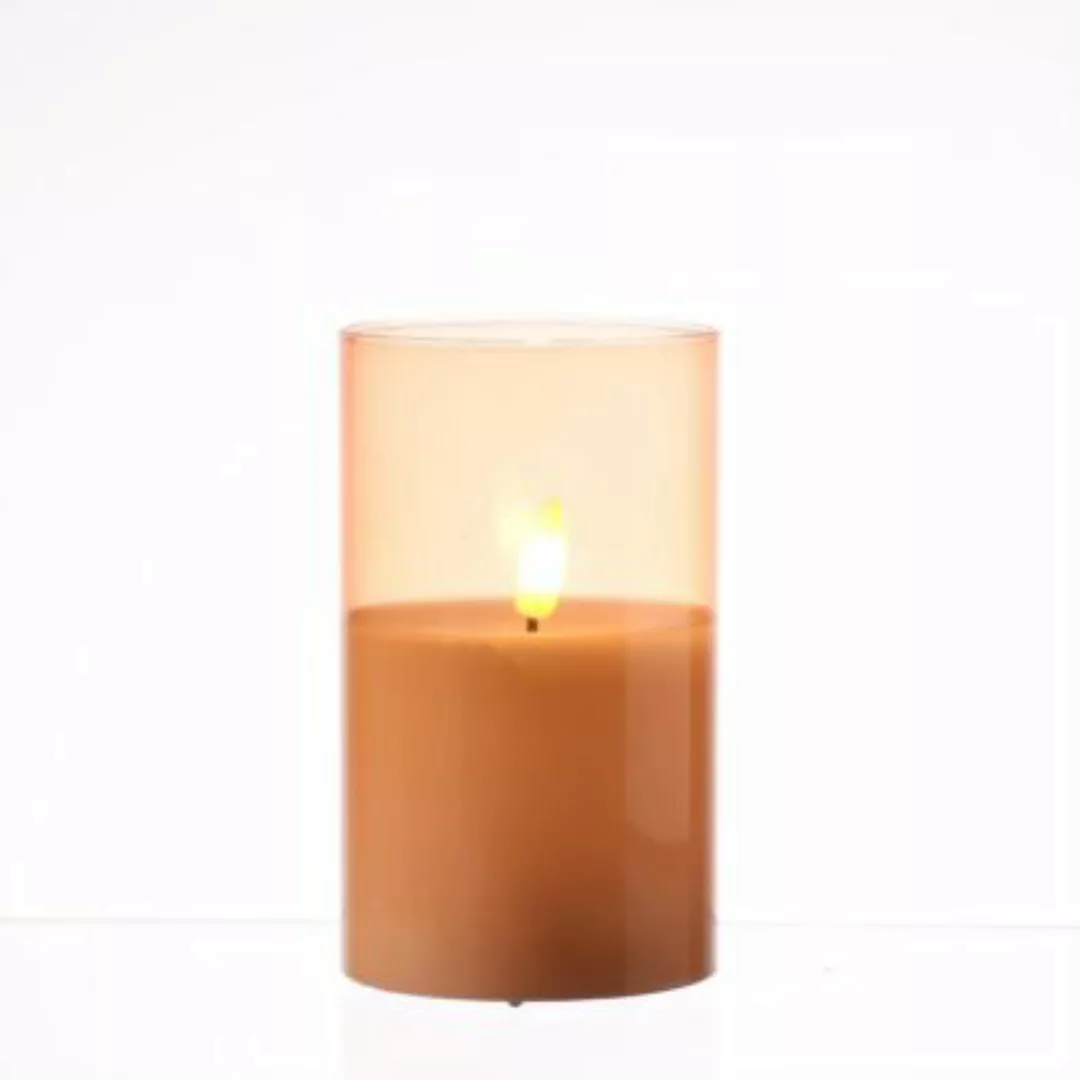 MARELIDA LED Kerze im Glas Windlicht flackernd D: 7,5cm H: 12,5cm orange günstig online kaufen