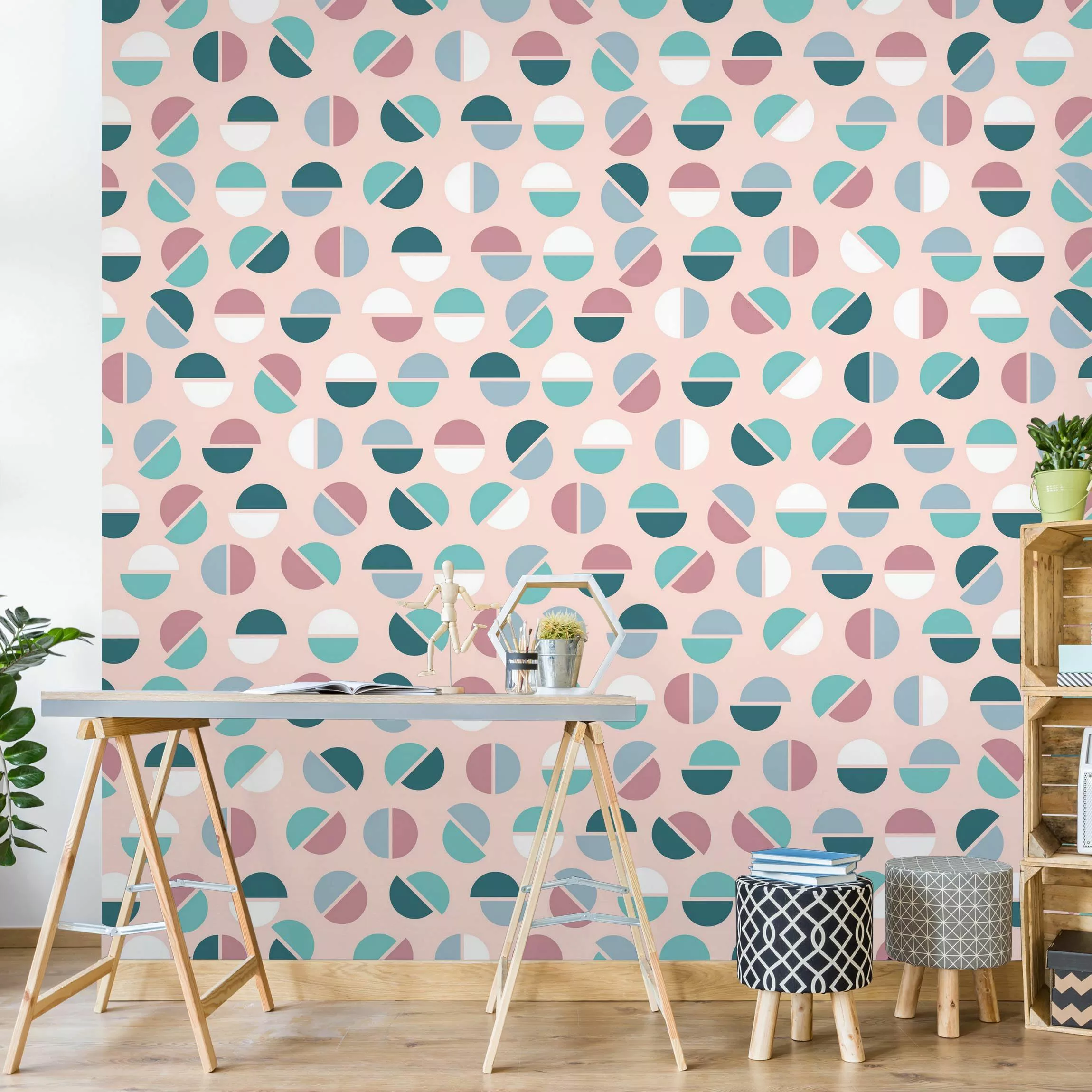 Fototapete Geometrisches Muster Halbkreise in Pastell günstig online kaufen