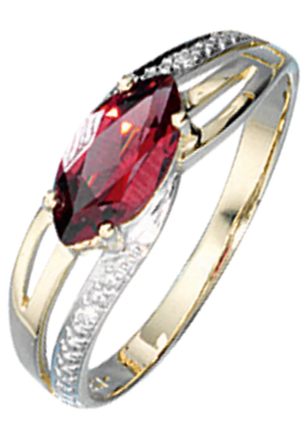 JOBO Diamantring, 585 Gold bicolor mit Granat und 2 Diamanten günstig online kaufen
