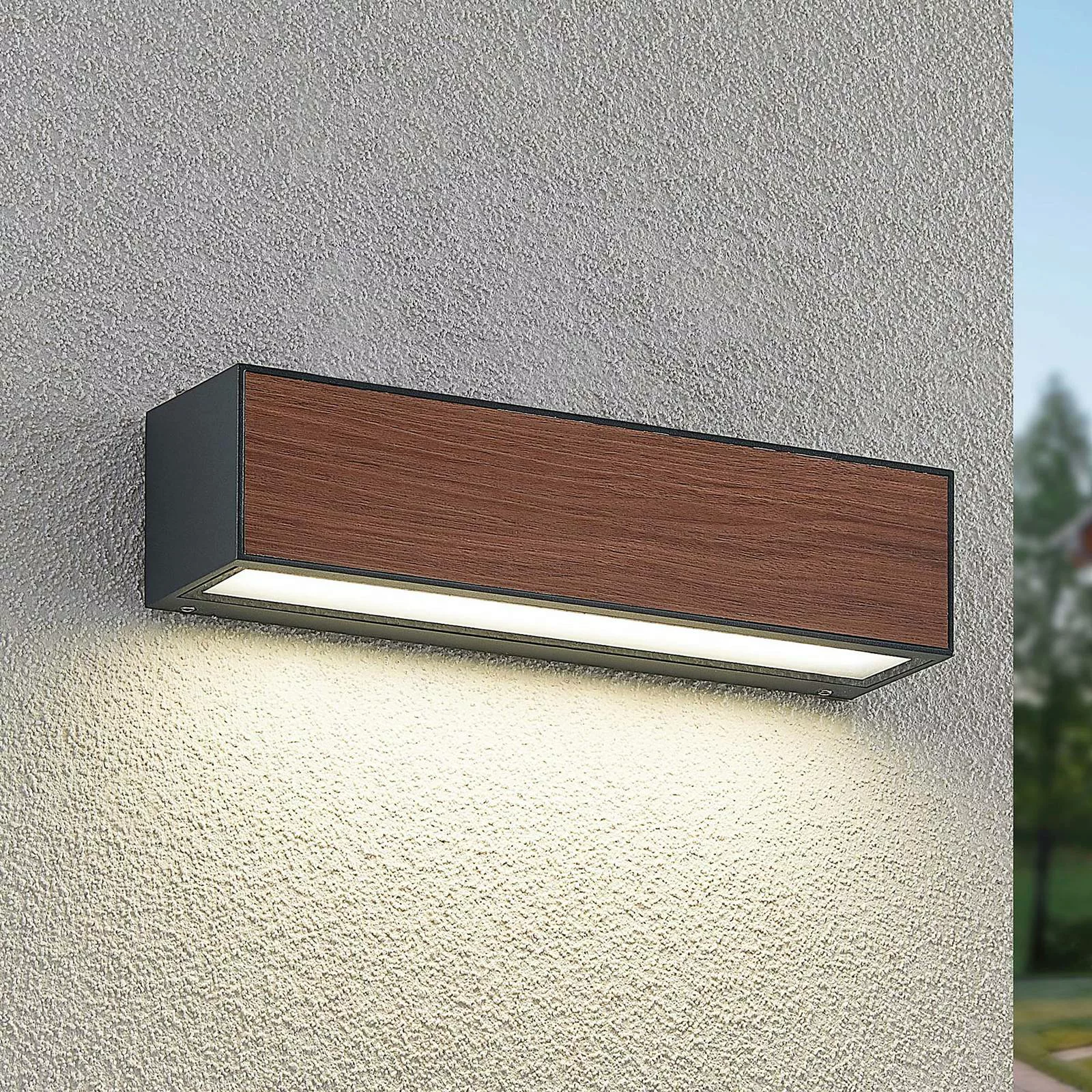 Arcchio LED-Außenwandlampe Lengo, CCT, 25 cm, 1-flg., Holz günstig online kaufen