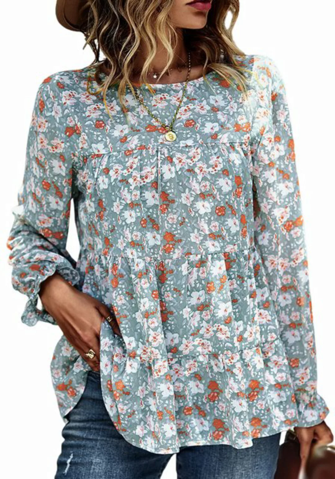 Lovolotti Langarmbluse Bluse Damen LO-KLDE-L16 Kleider Blumenkleid Dress Bl günstig online kaufen