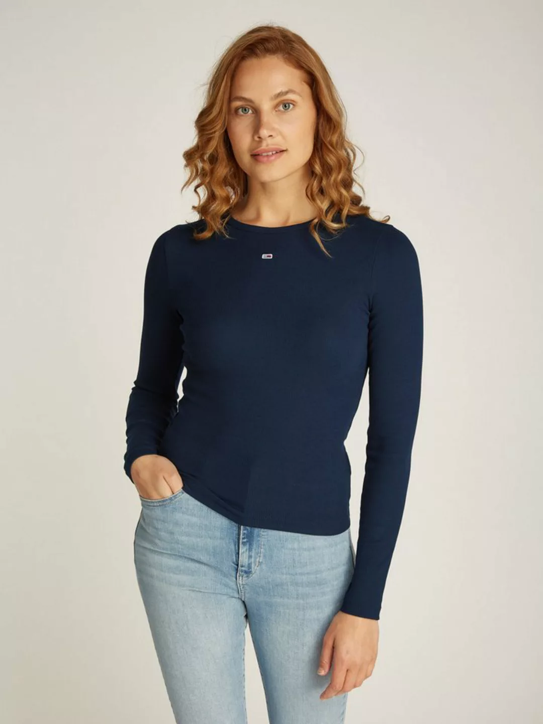 Tommy Jeans Langarmshirt Slim Essential Rib Longsleeve Rippshirt mit Logost günstig online kaufen