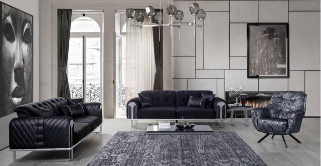 Xlmoebel Sofa Schwarzes Wohnzimmer-Sofaset mit zwei Dreisitzern und, Herges günstig online kaufen