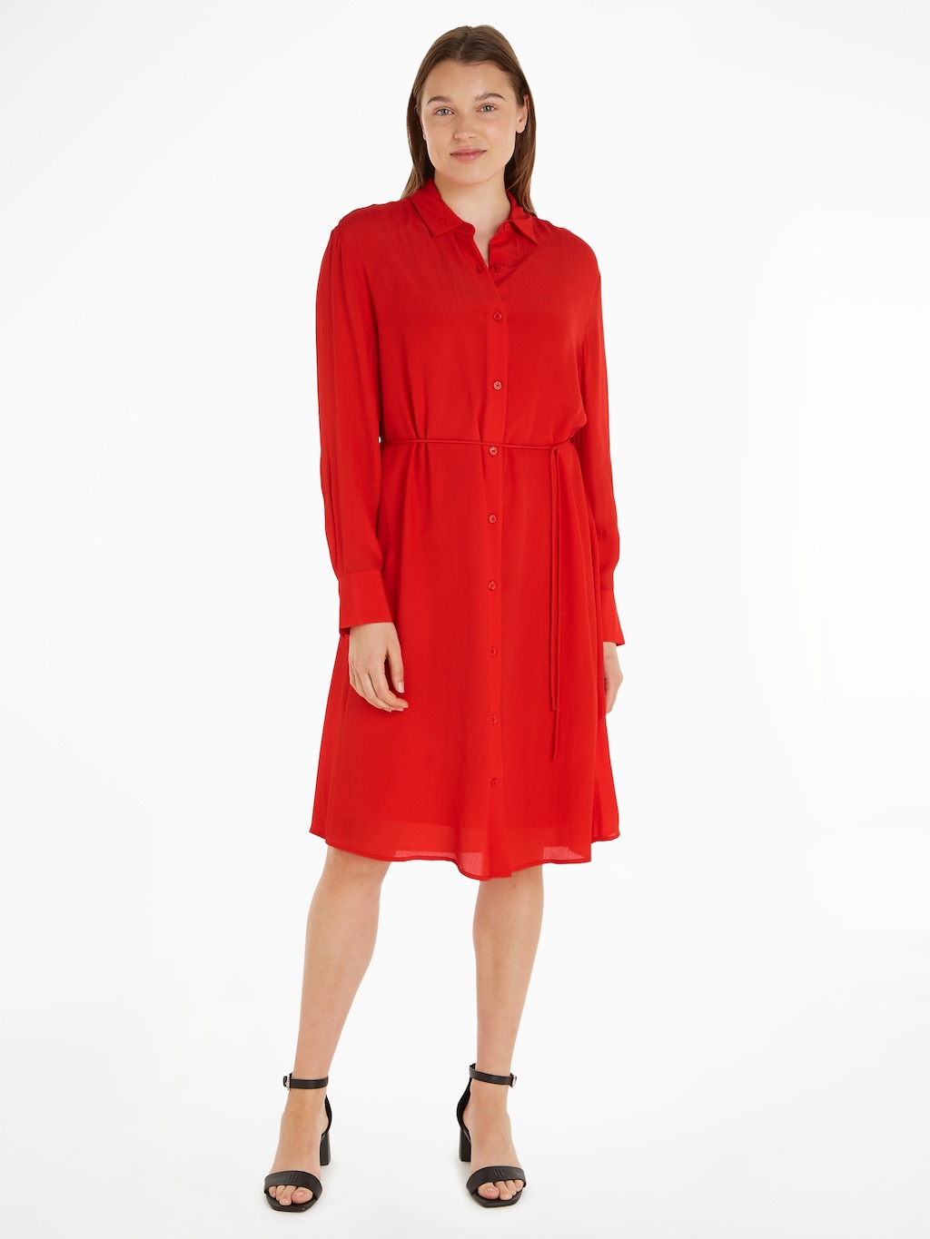 Tommy Hilfiger Blusenkleid "FLUID VISCOSE CREPE KNEE DRESS", mit Logopatch günstig online kaufen